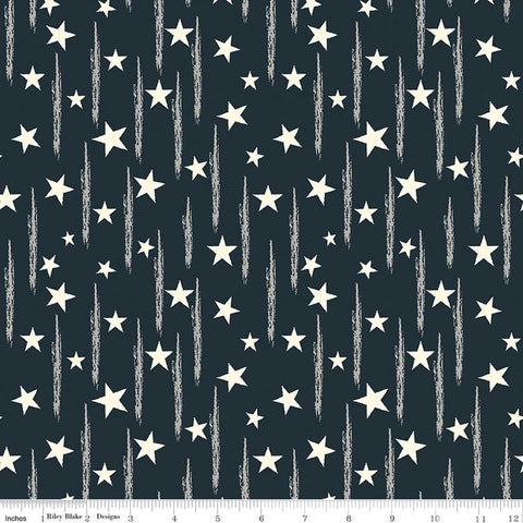 Image of American Honor Stars & Stripes Navy quilting cotton fabric by Vicki Gifford for Riley Blake Designs. Features stars on a blue background. Cute Little Fabric Shop