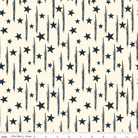 Image of American Honor Stars & Stripes Cream quilting cotton fabric by Vicki Gifford for Riley Blake Designs. Features stars on a cream background. Cute Little Fabric Shop