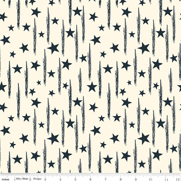 Image of American Honor Stars & Stripes Cream quilting cotton fabric by Vicki Gifford for Riley Blake Designs. Features stars on a cream background. Cute Little Fabric Shop