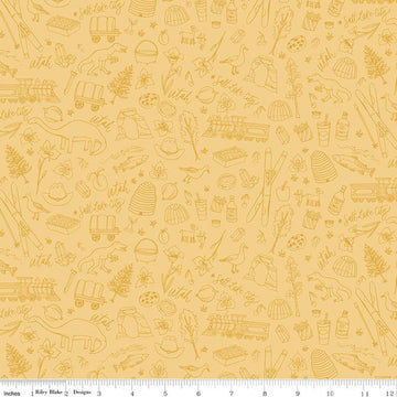 Image of Utah Tonal Yellow quilting cotton fabric by Kelsey Carlson for Riley Blake Designs. Features state treasures on a yellow background. Cute Little Fabric Shop