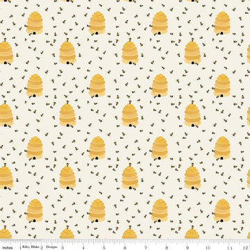 Image of Utah Beehives Cream quilting cotton fabric by Kelsey Carlson for Riley Blake Designs. Features beehives on a cream background. Cute Little Fabric Shop