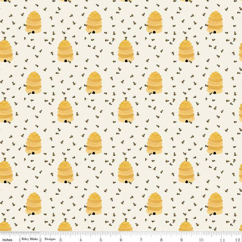 Image of Utah Beehives Cream quilting cotton fabric by Kelsey Carlson for Riley Blake Designs. Features beehives on a cream background. Cute Little Fabric Shop