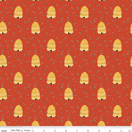 Image of Utah Beehives Orange quilting cotton fabric by Kelsey Carlson for Riley Blake Designs. Features beehives on an orange background. Cute Little Fabric Shop