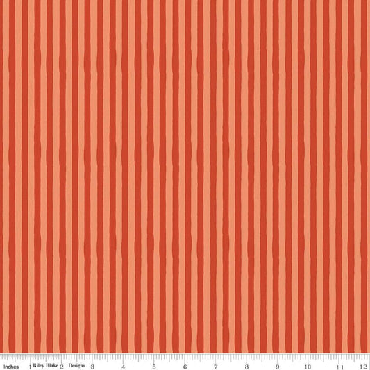 Image of Utah Stripes Orange quilting cotton fabric by Kelsey Carlson for Riley Blake Designs. Features stripes on an orange background. Cute Little Fabric Shop