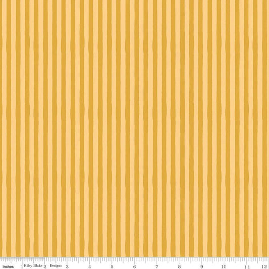 Image of Utah Stripes Gold quilting cotton fabric by Kelsey Carlson for Riley Blake Designs. Features stripes on a yellow background. Cute Little Fabric Shop