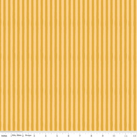 Image of Utah Stripes Gold quilting cotton fabric by Kelsey Carlson for Riley Blake Designs. Features stripes on a yellow background. Cute Little Fabric Shop