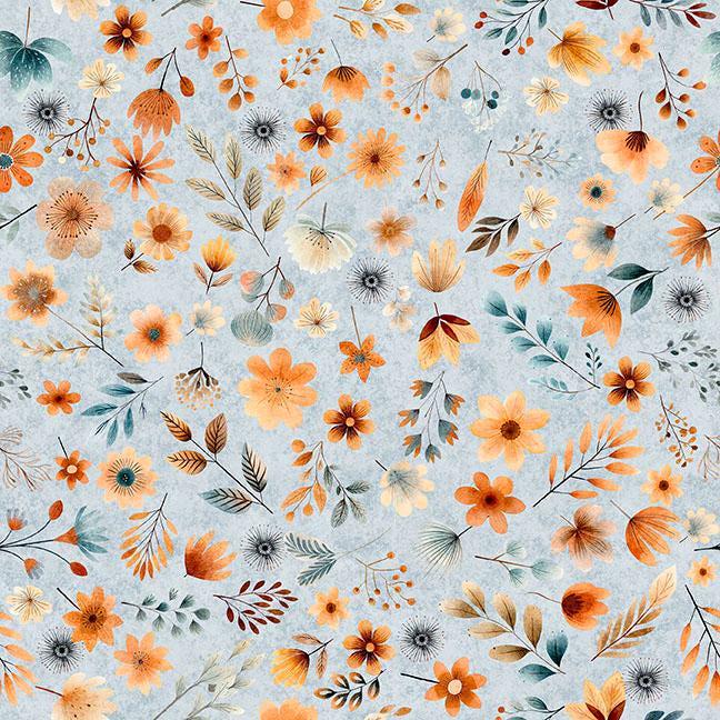 Image of Sugar, Spice, Everything Nice Small Floral Gray quilting cotton fabric by Morris Creative Group for QT Fabrics. Features flowers on a gray background. Cute Little Fabric Shop
