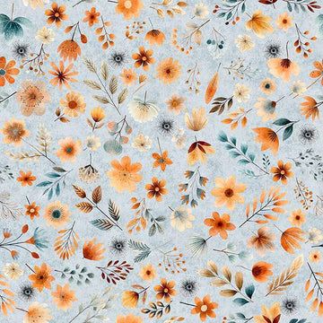 Image of Sugar, Spice, Everything Nice Small Floral Gray quilting cotton fabric by Morris Creative Group for QT Fabrics. Features flowers on a gray background. Cute Little Fabric Shop