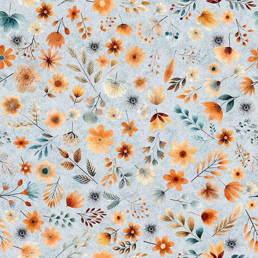 Image of Sugar, Spice, Everything Nice Small Floral Gray quilting cotton fabric by Morris Creative Group for QT Fabrics. Features flowers on a gray background. Cute Little Fabric Shop