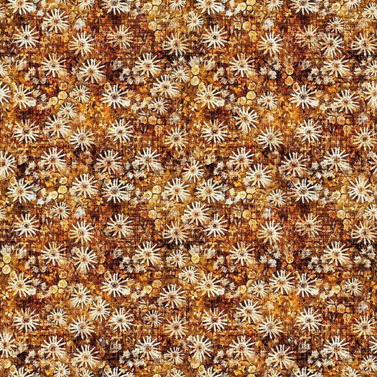 Image of Sugar, Spice, Everything Nice Geo Flower Brown quilting cotton fabric by Morris Creative Group for QT Fabrics. Features flowers on a brown background. Cute Little Fabric Shop