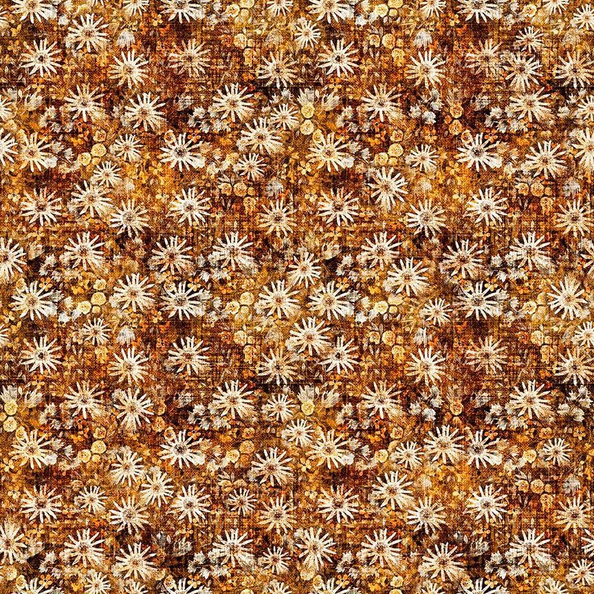 Image of Sugar, Spice, Everything Nice Geo Flower Brown quilting cotton fabric by Morris Creative Group for QT Fabrics. Features flowers on a brown background. Cute Little Fabric Shop