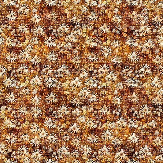 Image of Sugar, Spice, Everything Nice Geo Flower Brown quilting cotton fabric by Morris Creative Group for QT Fabrics. Features flowers on a brown background. Cute Little Fabric Shop