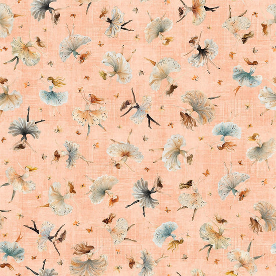 Image of Sugar, Spice, Everything Nice Dancers Peach quilting cotton fabric by Morris Creative Group for QT Fabrics. Features dancers on an orange background. Cute Little Fabric Shop