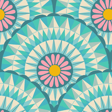 Carousel Geometrics RS0095 Turquoise - Moda Fabrics - Geometrics Novelty Vintage Retro - Ruby Star Society - Quilting Cotton Fabric