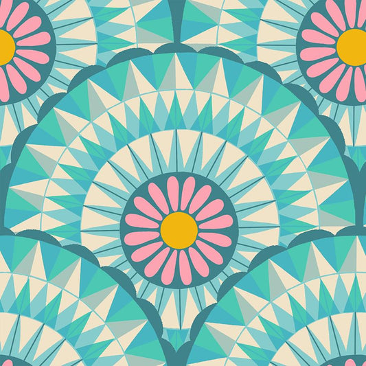 Carousel Geometrics RS0095 Turquoise - Moda Fabrics - Geometrics Novelty Vintage Retro - Ruby Star Society - Quilting Cotton Fabric