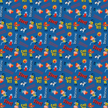 CLEARANCE Ladder Co. 1 Emergency Call DDC10584 Cobalt - Michael Miller - Text Dogs Firefighters Ladder Company One - Quilting Cotton Fabric