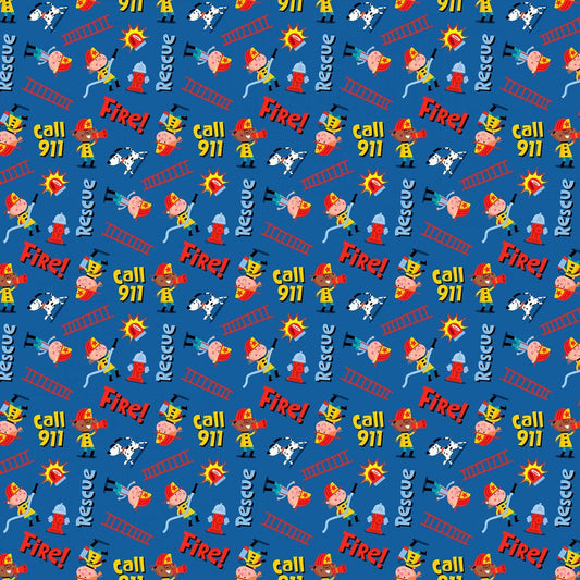 CLEARANCE Ladder Co. 1 Emergency Call DDC10584 Cobalt - Michael Miller - Text Dogs Firefighters Ladder Company One - Quilting Cotton Fabric