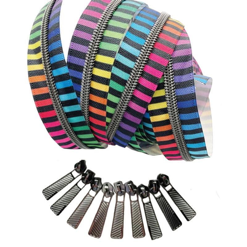 Color Stripes/Gunmetal Zip Pack SHH-ZIP5EACOLOR - Moda Fabric - Size #5 - Zipper Tape 3 Yards - 9 Easy Grip Pulls