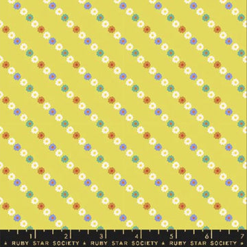 SALE Ooh Lucky Lucky Garland RS4117 Citron - Moda Fabrics - Daisy Flower Floral Stripe - Ru- Star Society - Quilting Cotton Fabric