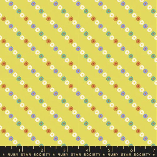 SALE Ooh Lucky Lucky Garland RS4117 Citron - Moda Fabrics - Daisy Flower Floral Stripe - Ru- Star Society - Quilting Cotton Fabric