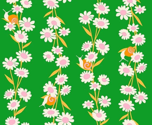 DEAL Carousel Daisy RS0098 Verdant - Moda Fabrics - Daisy Chain Floral Flowers Snails Retro - Ru- Star Society - Quilting Cotton Fabric