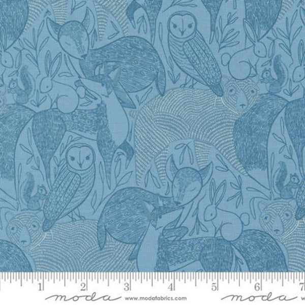 Woodland Wonder Main 48390 Sky - Moda Fabrics - Animals Bear Owl Leaves Bunny - Quilting Cotton Fabric