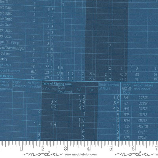 High Flight Logbook 45063 Harbor - Moda Fabrics - Text Chart Spreadsheet Words - Quilting Cotton Fabric