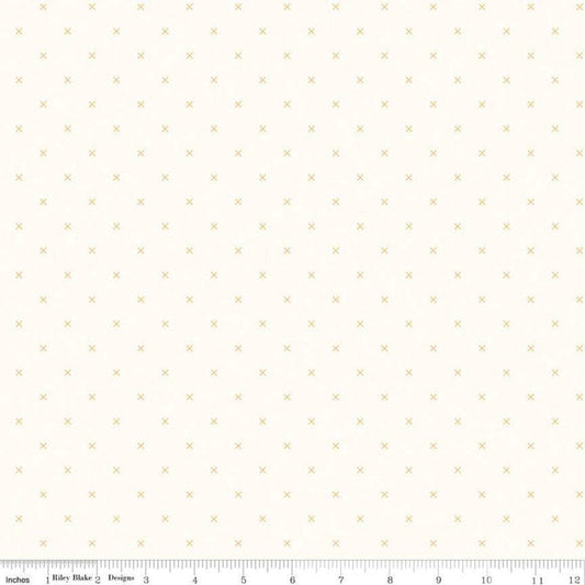 Bee Cross Stitch on Cloud C747 Daisy - Riley Blake Designs -  Yellow Xs on Off-White Geometric - Lori Holt - Quilting Cotton Fabric