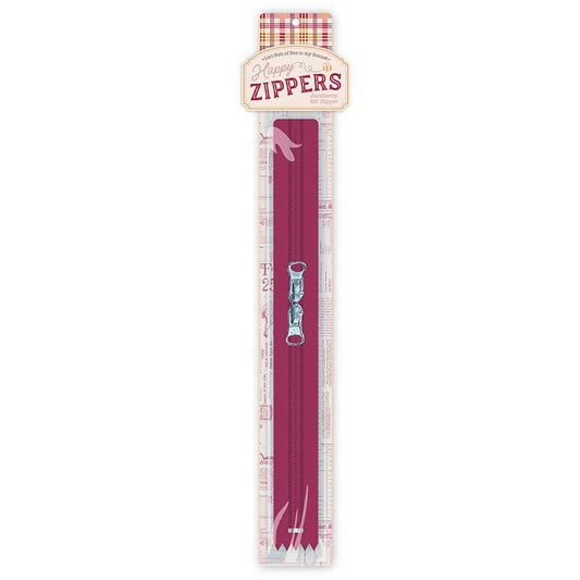 SALE Lori Holt 22" Happy Zipper ST-46805 Jazzberry - Riley Blake Designs - Individually Packaged Dark Red with Two Zipper Pulls