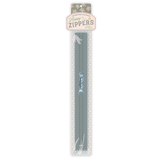 SALE Lori Holt 22" Happy Zipper ST-46807 Rustic - Riley Blake Designs - Individually Packaged Light Gray with Two Zipper Pulls
