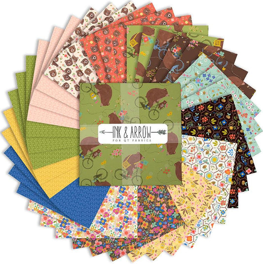 Bee Beary Happy Layer Cake 10" Stacker Bundle 10SQ BBHP 6PKH - QT Fabrics - 42-Piece  - Bees Bears Floral - Quilting Cotton Fabric