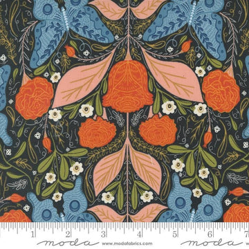 Fat Quarter End of Bolt - Woodland Wonder Vintage Floral 48391 Midnight - Moda Fabrics - Flowers Butterfly Leaves - Quilting Cotton Fabric