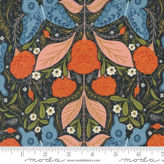 Fat Quarter End of Bolt - Woodland Wonder Vintage Floral 48391 Midnight - Moda Fabrics - Flowers Butterfly Leaves - Quilting Cotton Fabric