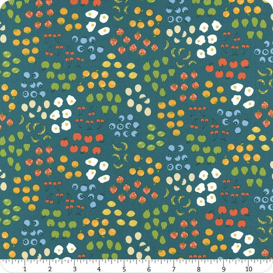 SALE Egg & Friends Fruit RS3093 Teal - Moda Fabrics - Berries Apples Oranges - Ru- Star Society - Quilting Cotton Fabric