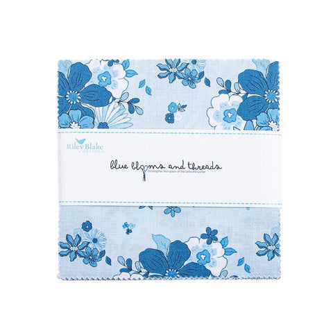 Blue Blooms & Threads Charm Pack 5" Stacker Bundle 5-17120-42 - Riley Blake Designs - 42-Piece Precut  - Quilting Cotton Fabric