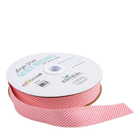 Single-Fold Quilt Binding Micro Gingham STSFB-48795 Peony - RBD Designers - Riley Blake Designs - 2 1/2" Bias Binding