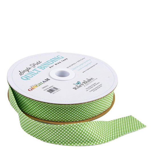 DEAL Single-Fold Quilt Binding Micro Gingham STSFB-48800 Green - Riley Blake Designs - 2 1/2" Bias Binding - by the yard