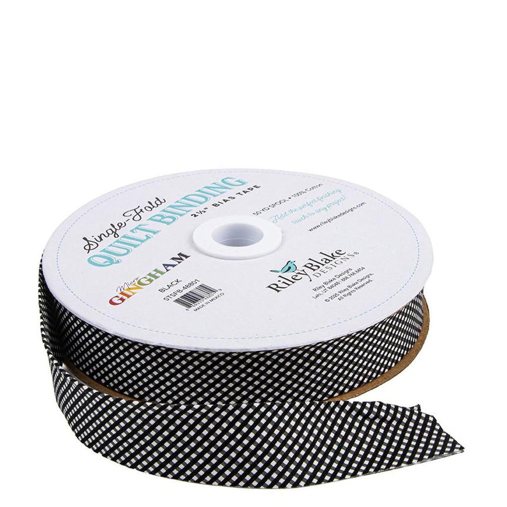 SALE Single-Fold Quilt Binding Micro Gingham STSFB-48801 Black - RBD Designers - Riley Blake Designs - 2 1/2" Bias Binding