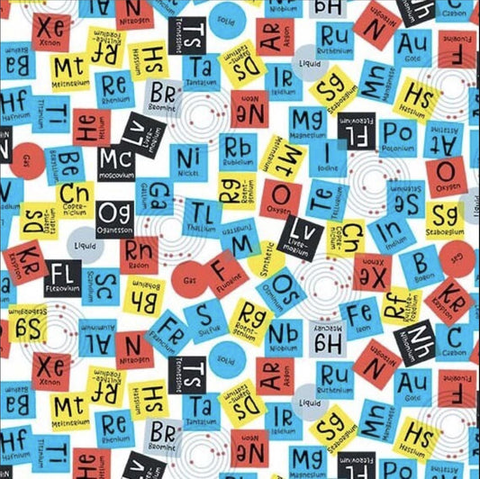 SALE Stem Squad Periodic Elements DC9720 White - Michael Miller - STEM Science Technology Math Chemistry - Quilting Cotton Fabric