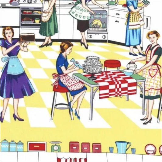 Fat Quarter End of Bolt - Home Ec CX0939-YELL-D - Michael Miller - Kitchen Women Sewing Traditional - Quilting Cotton Fabric