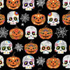 DEAL Trick or Treat Ghastly Greetings CX10334 Black - Jack O Lantern Skull - Michael Miller - Quilting Cotton Fabric