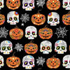 SALE Trick or Treat Ghastly Greetings CX10334 Black - Jack O Lantern Skull - Michael Miller - Quilting Cotton Fabric