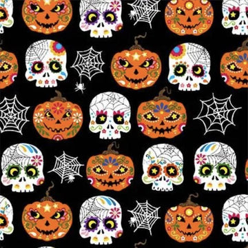 SALE Trick or Treat Ghastly Greetings CX10334 Black - Jack O Lantern Skull - Michael Miller - Quilting Cotton Fabric