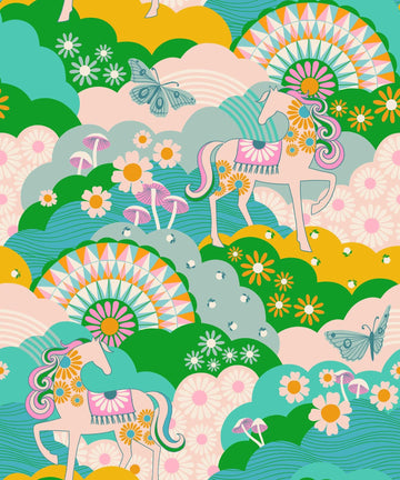 SALE Carousel Daydreamer RS0094 Turquoise - Moda Fabrics - Horses Novelty Vintage Retro - Ruby Star Society - Quilting Cotton Fabric