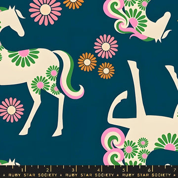 Carousel Canvas Horse RS0101 Light Galaxy - Moda Fabrics - Novelty Horses Vintage Retro - Ru- Star Society - Quilting Cotton Fabric