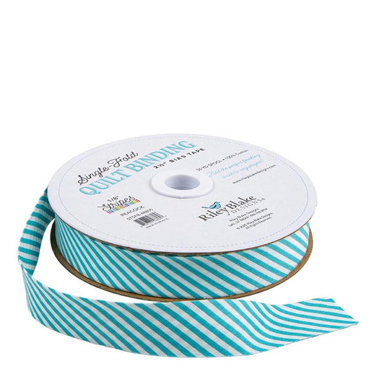 DEAL Single-Fold Quilt Binding 1/8" Stripe STSFB-48805 Peacock - Riley Blake Designs - 2 1/2" Bias Binding - by the yard