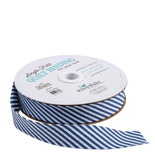 DEAL Single-Fold Quilt Binding 1/8" Stripe STSFB-48806 Denim - Riley Blake Designs - 2 1/2" Bias Binding - by the yard