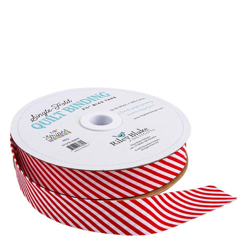 Single-Fold Quilt Binding 1/8" Stripe STSFB-48809 Red - RBD Designers - Riley Blake Designs - 2 1/2" Bias Binding