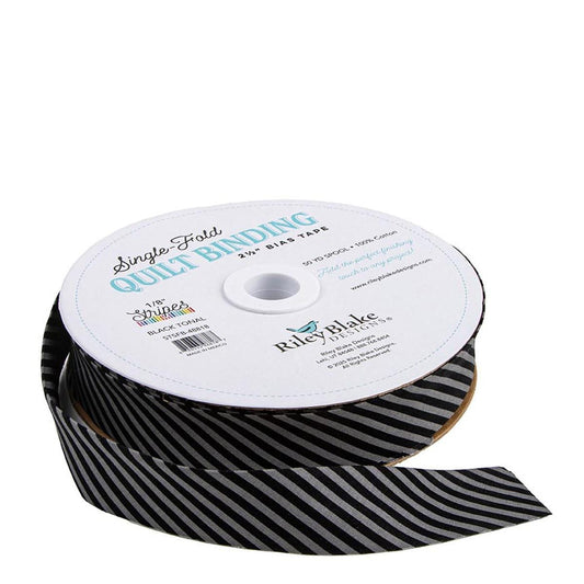 DEAL Single-Fold Quilt Binding 1/8" Tonal Stripe STSFB-48818 Black - Riley Blake Designs - 2 1/2" Bias Binding - by the yard