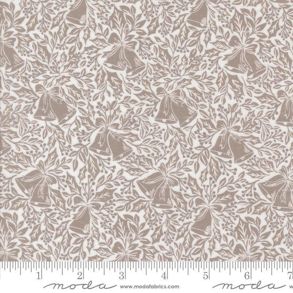 Berry And Pine Bells 5242 Snow - Moda Fabrics - Christmas Bells Holly Leaves Leaf - Quilting Cotton Fabric